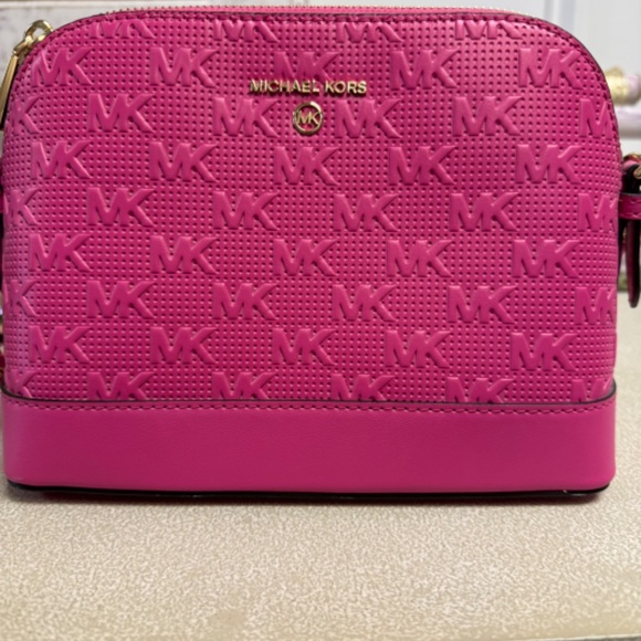 Rare Find Micheal Kors Logo Jet Charm Large Dome Crossbody Purse Hot PInk - Picture 4 of 5